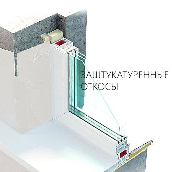 Заштукатуренный откос белого цвета